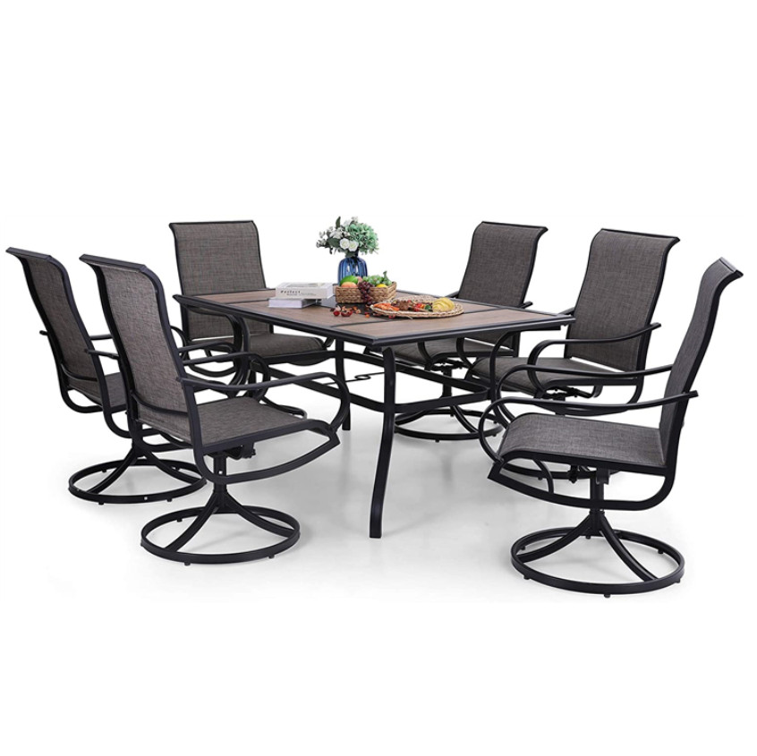 7 Pieces Patio Dining Table Chairs Sets Outdoor Dining Set Rocker Swivel Chair