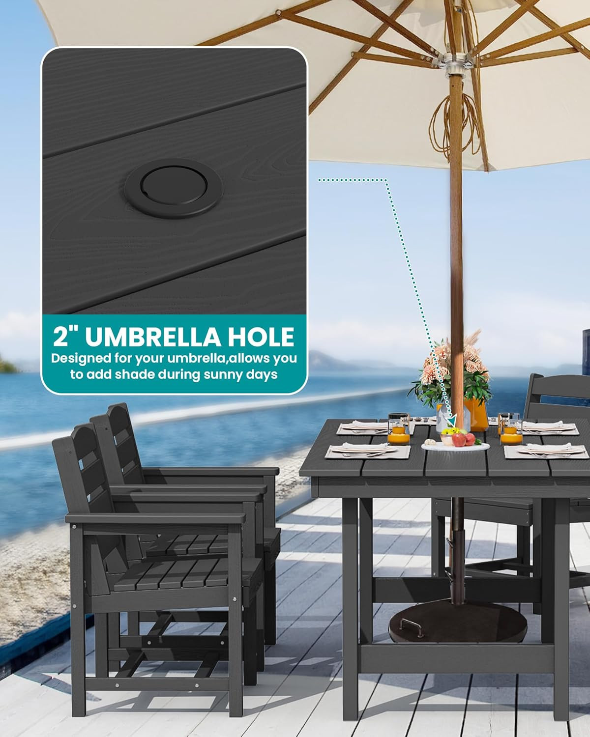 SERWALL 7-Piece Patio Dining Table Sets, Outdoor HDPE Dining Furniture Set with
