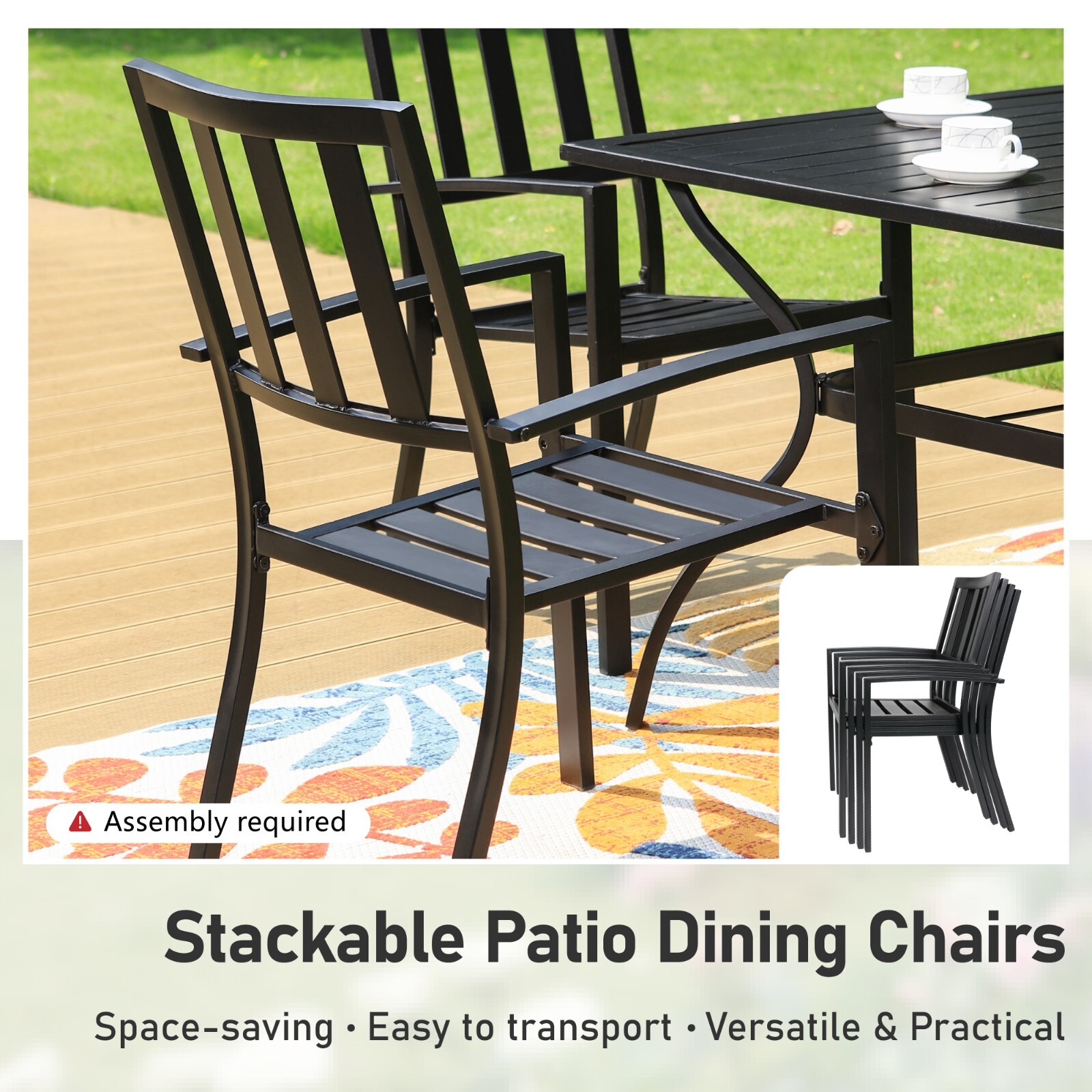 7 Piece Outdoor Patio Dining Set Metal Table 4 Chairs with 1.57″ Umbrella Hole