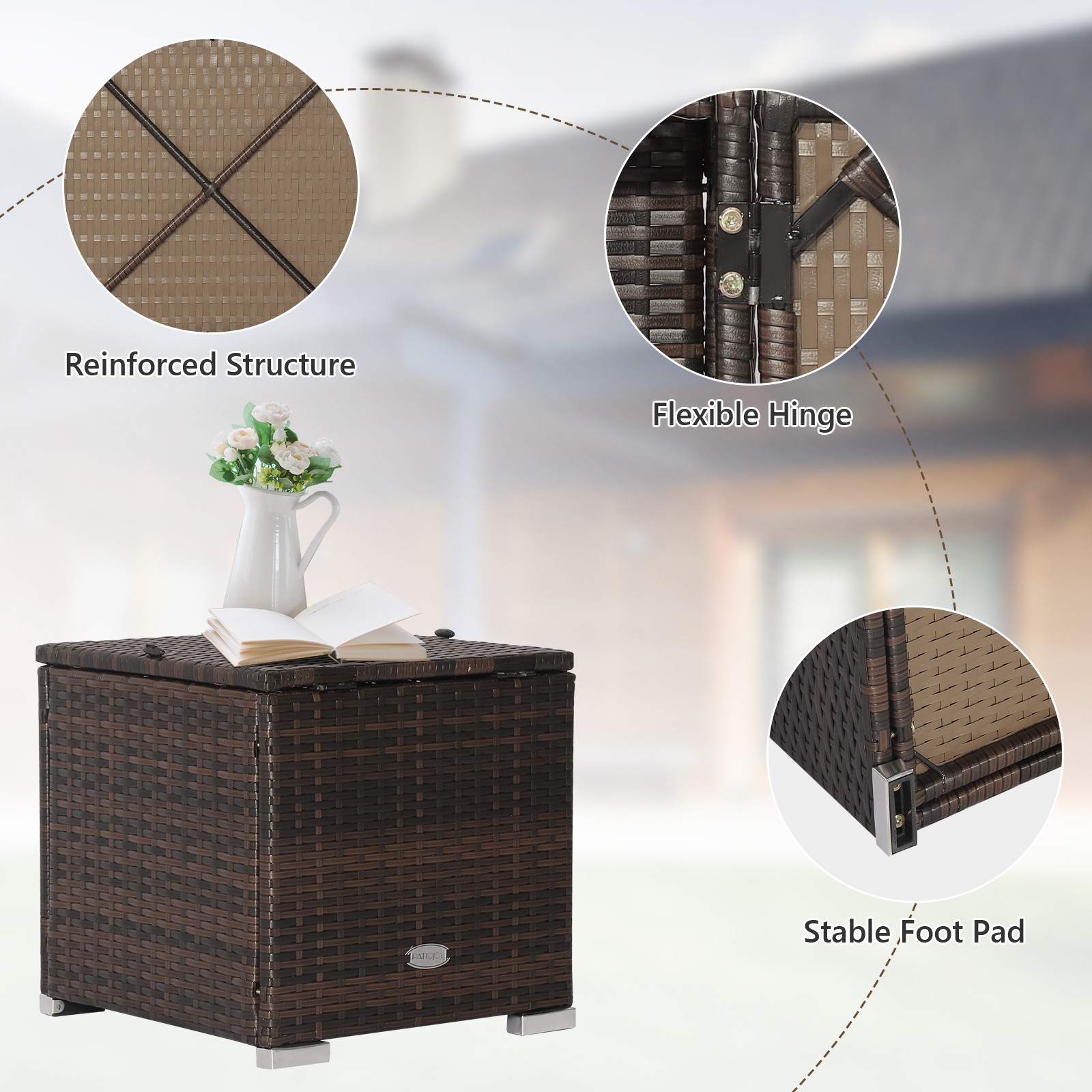 2PCS Patio Rattan Ottomans Seat Side Table Storage Box Footstool W/Cushion Beige