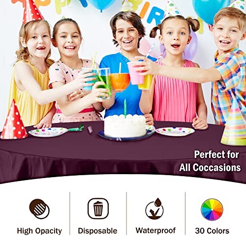 Exquisite 12-Pack Premium Plastic Tablecloth 84in. Round Table Cover – Plum
