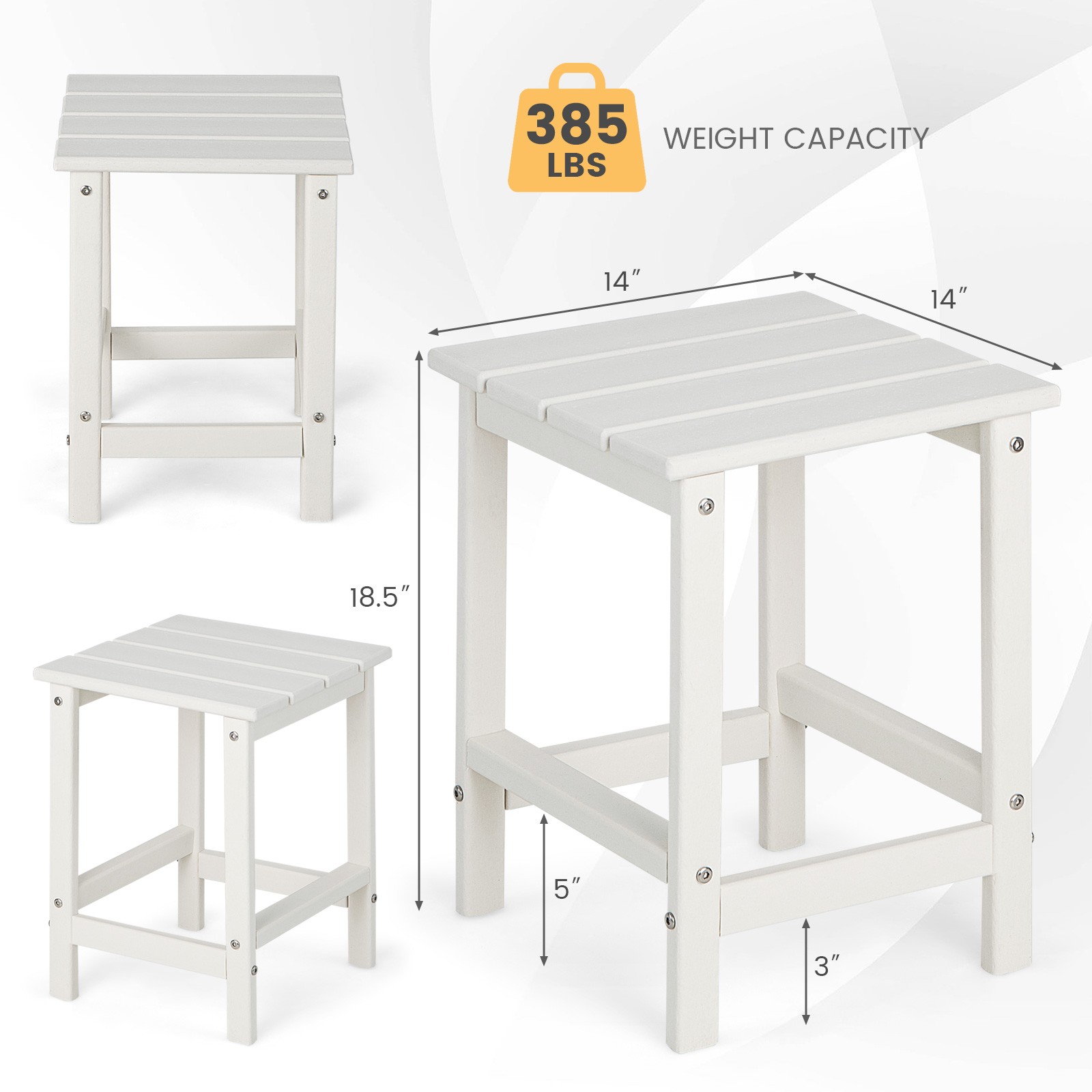 14″ Patio Adirondack Side End Table HDPE Square Weather Resistant Garden White