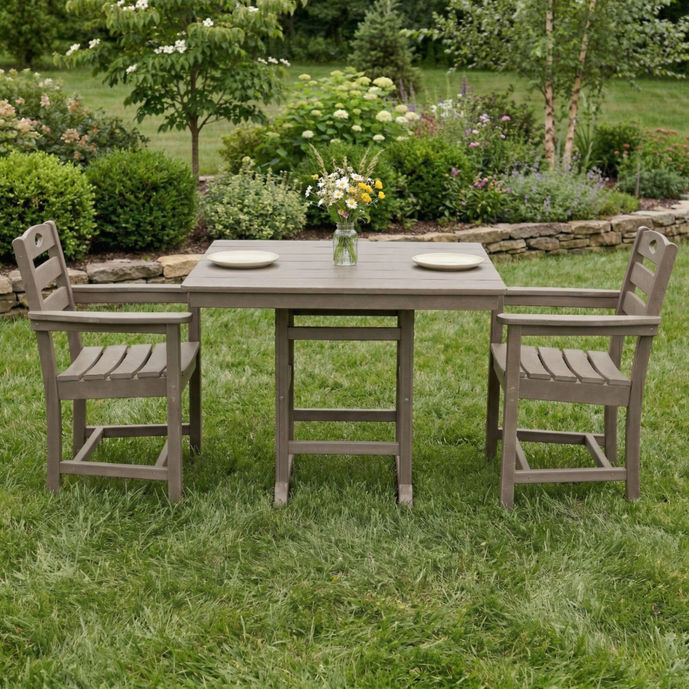 Antique Brown HDPE 3 Piece Outdoor Patio Dining Set Square Table