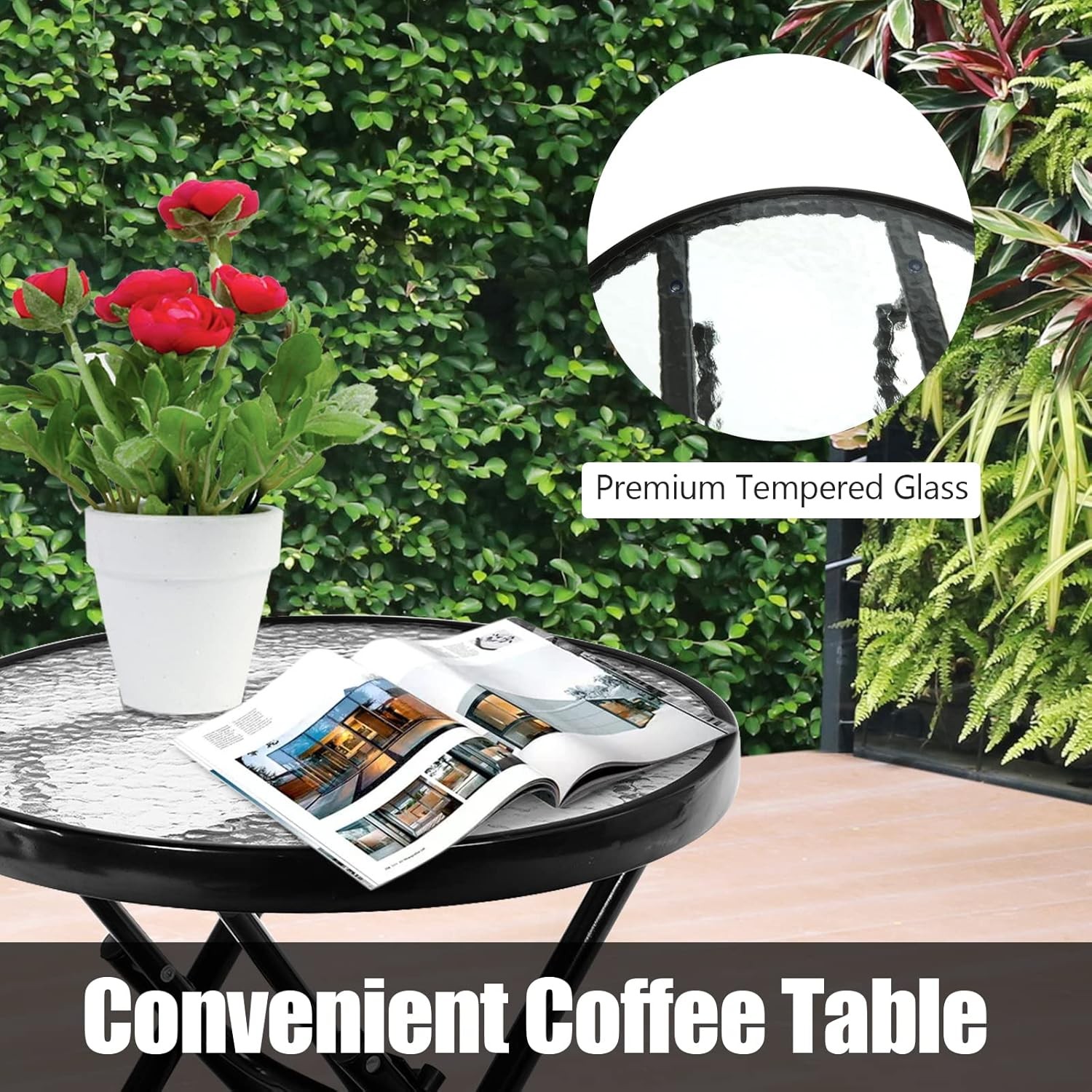 3pc Folding Bistro Set Outdoor Rocking Chairs/Round Table Patio Garden Poolside.