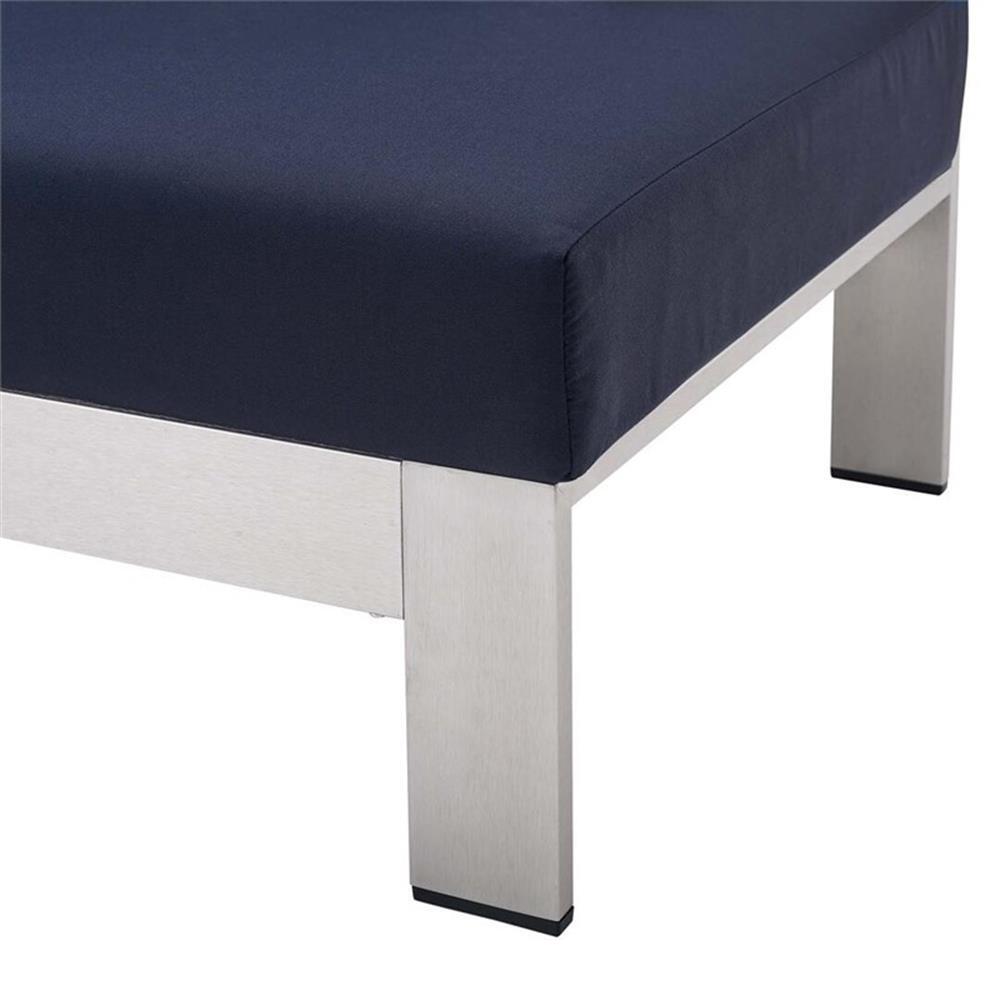 Modway Shore Fabric & Aluminum Outdoor Patio Right Arm Loveseat in Silver & Navy