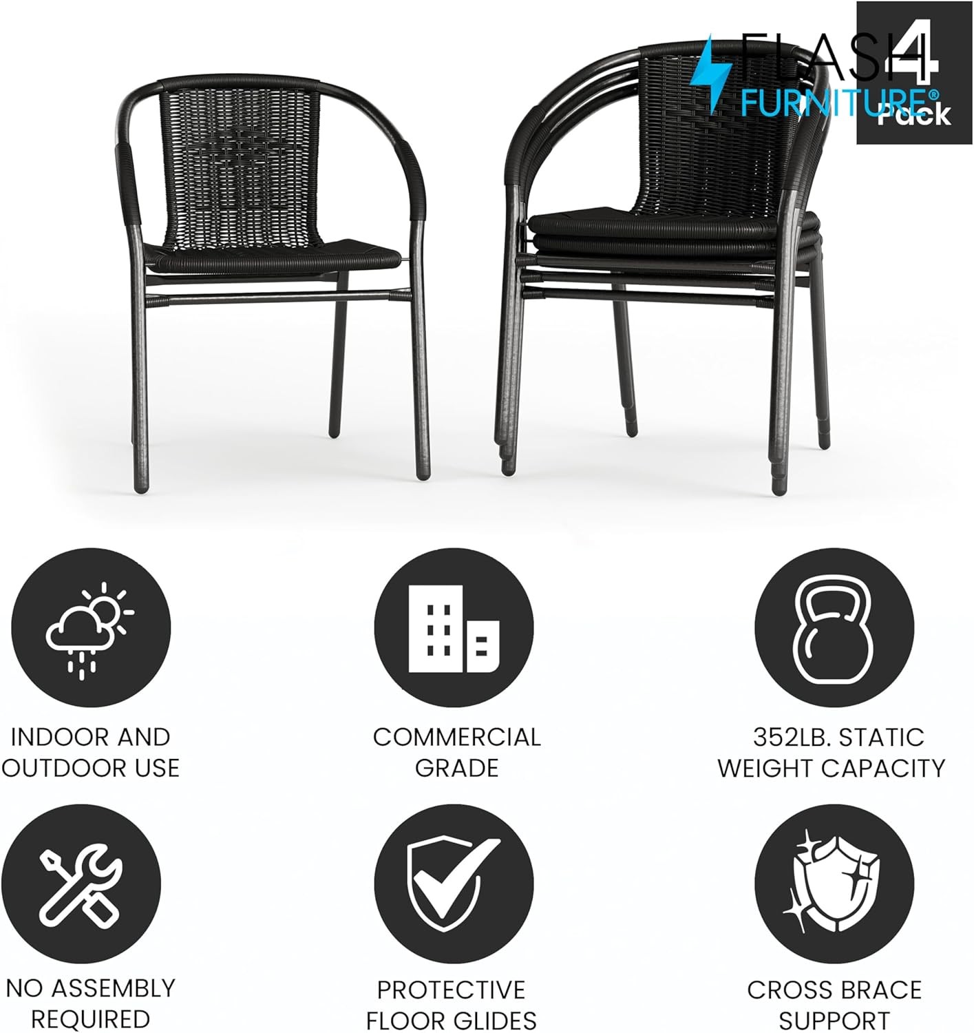 Lila Modern Rattan Indoor/Outdoor Stackable Dining Chairs Stacking Rattan Bistro