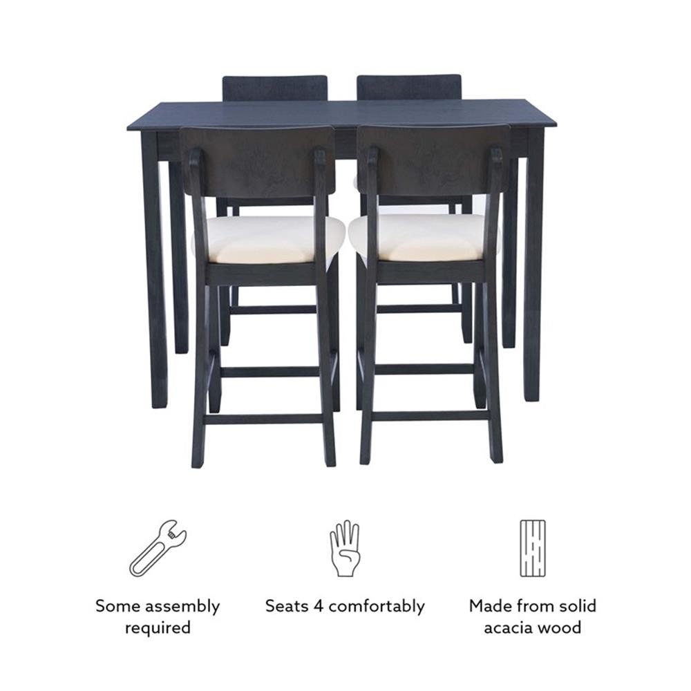 Linon Jordan Upholstered Five Piece Tavern Set in Rustic Dark Charcoal Wood