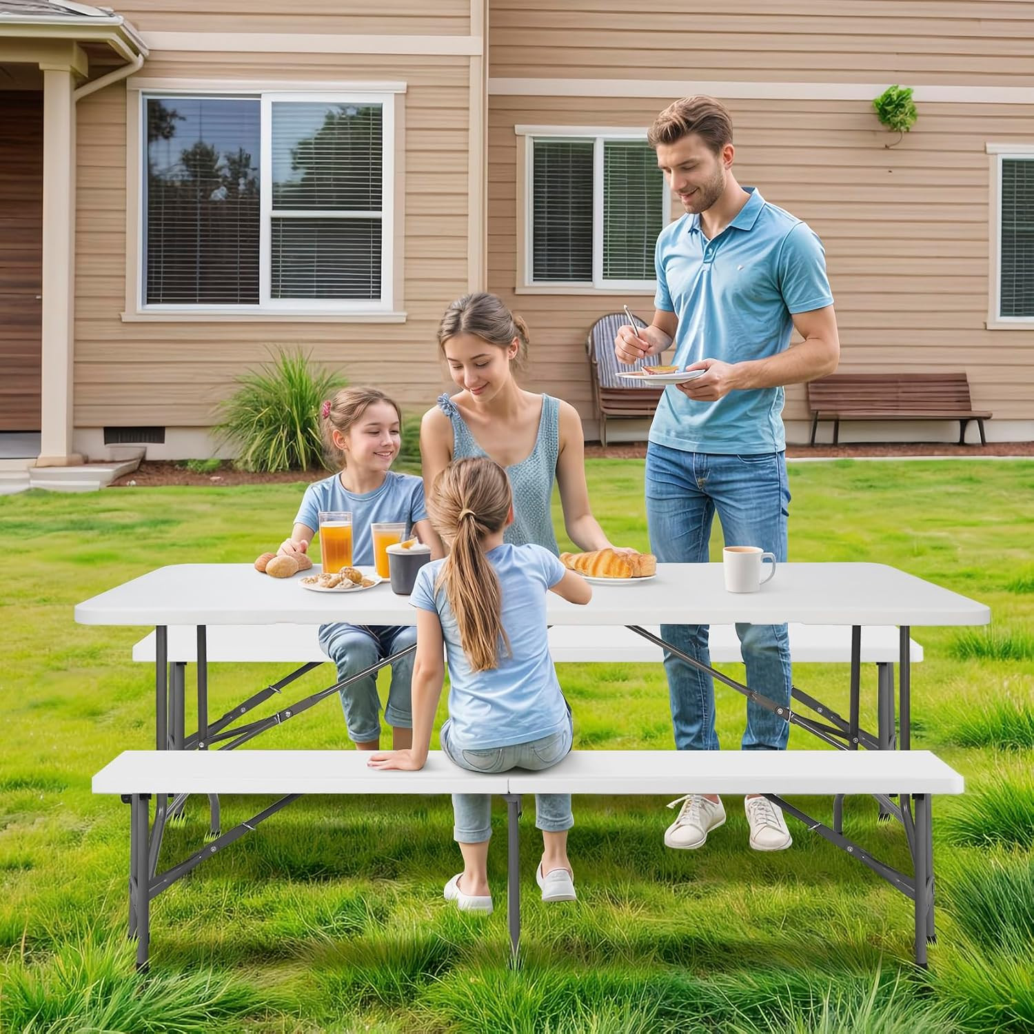 ZENY 6 Feet Picnic Table Set with 2 Benches, 3-Piece Camping Table Chair Set for