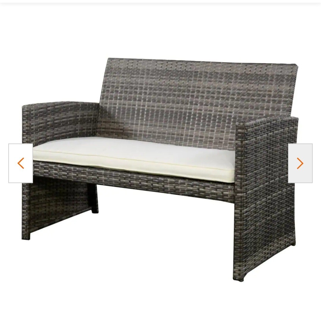 Mix Gray 4-Piece Rattan Wicker Patio Conversation Set with Beige White Cushions
