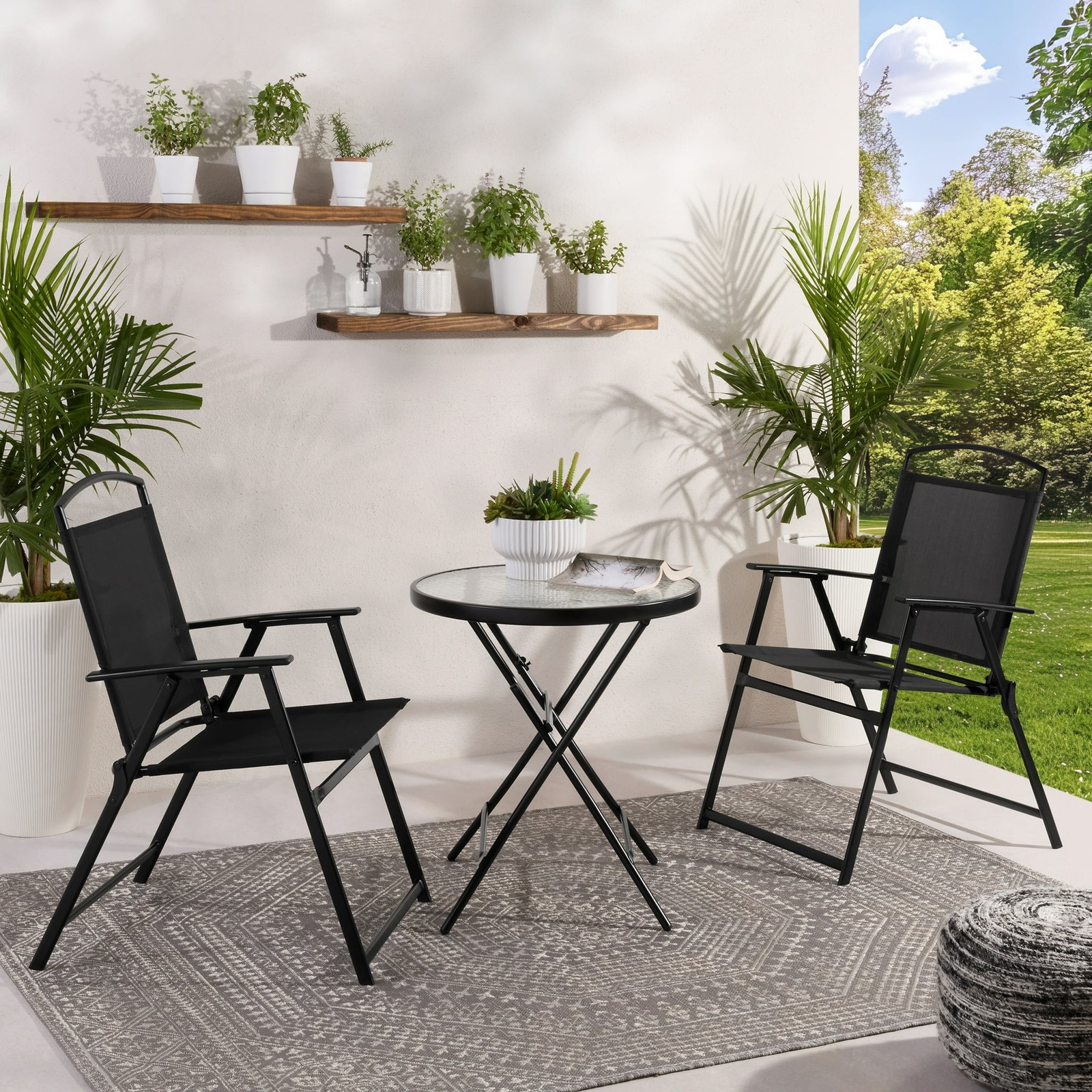 Mainstays Albany Lane 3-Piece Outdoor Bistro Set Folding Chairs Glass Table
