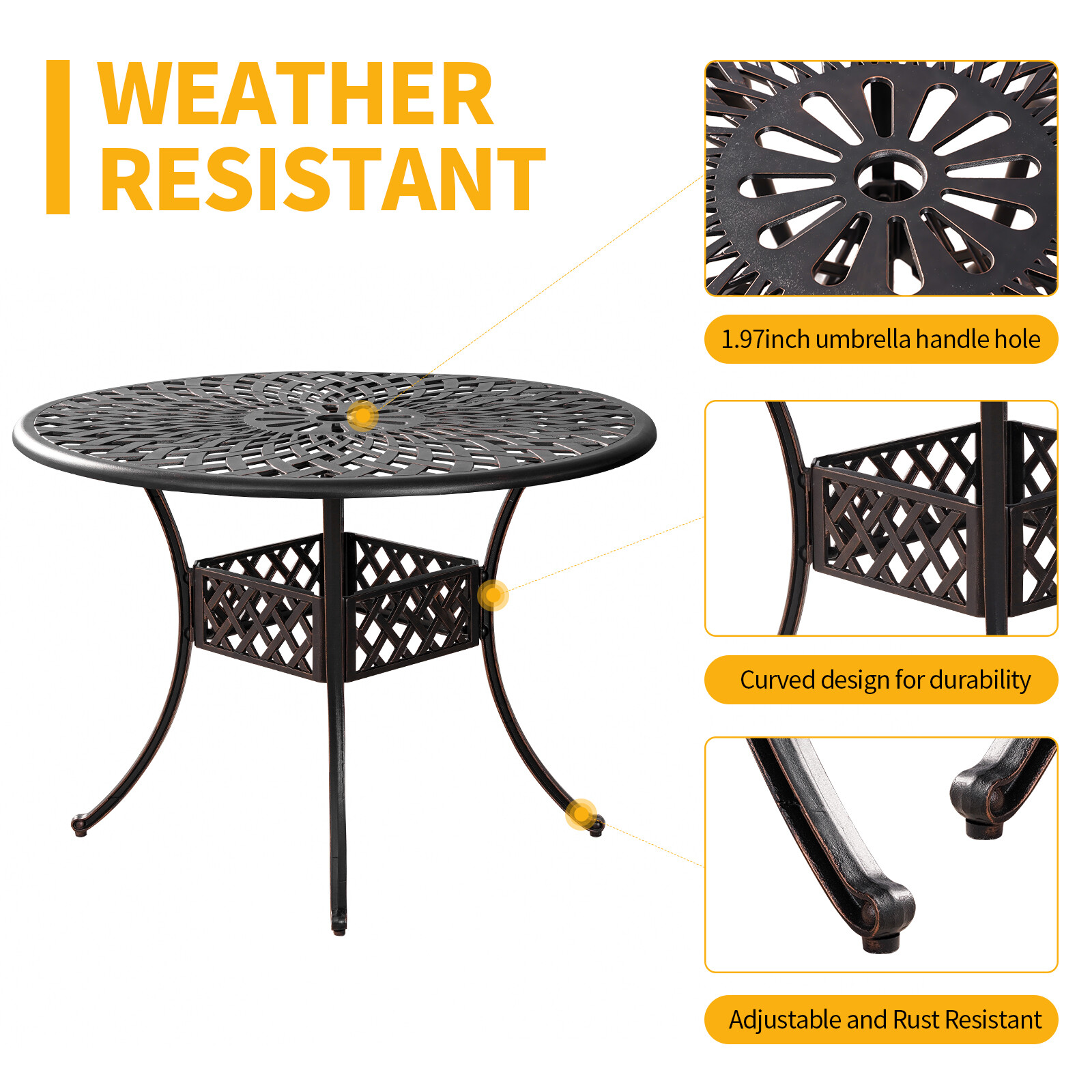 Withniture 5 Piece Patio Dining Set Patio 42″Table and Chairs Set of 4,Bronze