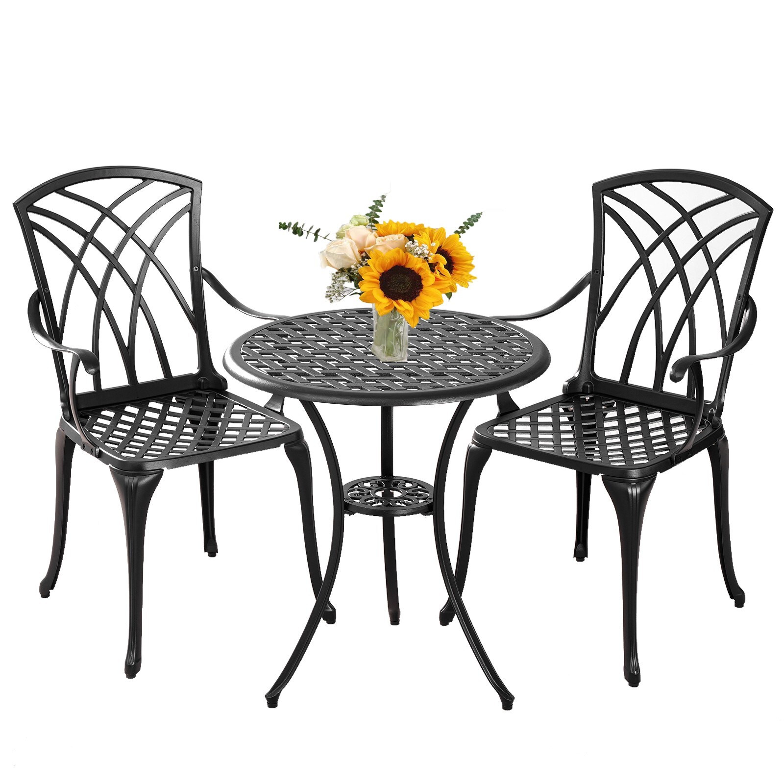 3Piece Outdoor Patio Bistro Set,Cast Aluminum Patio Table Set with Umbrella Hole