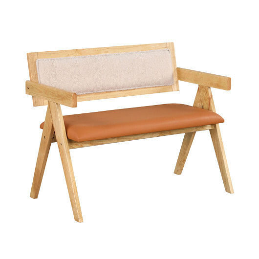 Rubber Wood Dining Bench with Armrest Sherpa Upholstered Backrest and Soft-padde