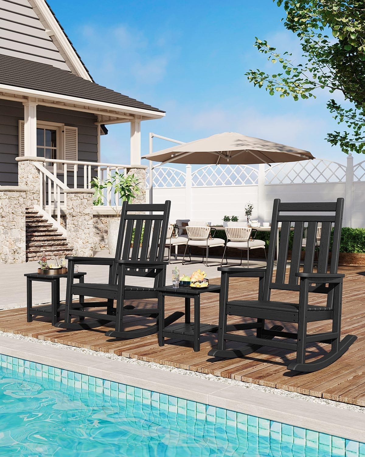 HDPE Rocking Chairs Set w/ Side Table Outdoor Patio furniture Set Porch Rockers