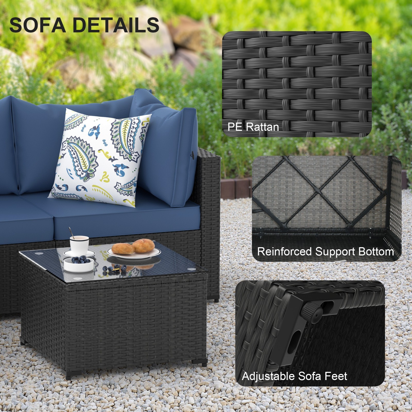 5PCS Patio Furniture Set All Weather Outdoor Sectional Sofa w/ Cushion PE Rattan