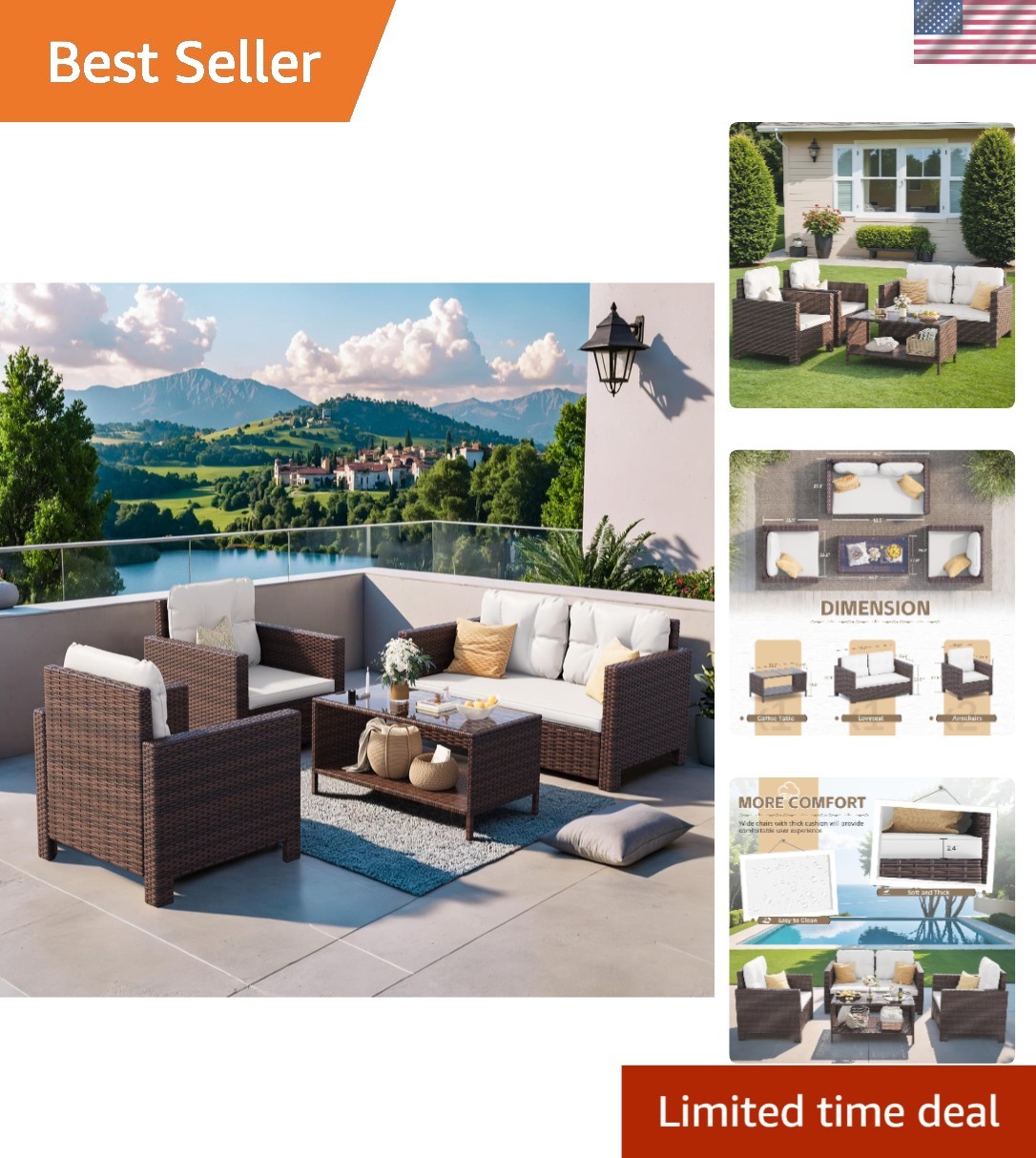 Durable 4-Piece Outdoor Conversation Set with Cushions for Patio Relaxation