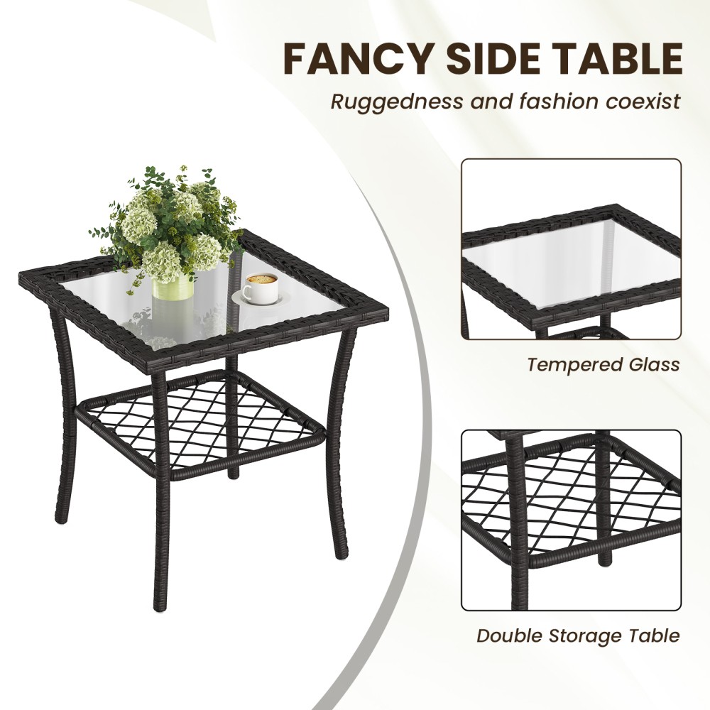 3-Piece Patio Set, Wicker Swivel Chairs with Cushions and Side Table for Yard
