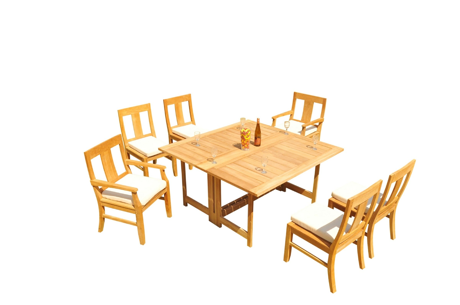 DSOS A-Grade Teak 7pc Dining Set 60″ Square Rectangle Butterfly Table Chair