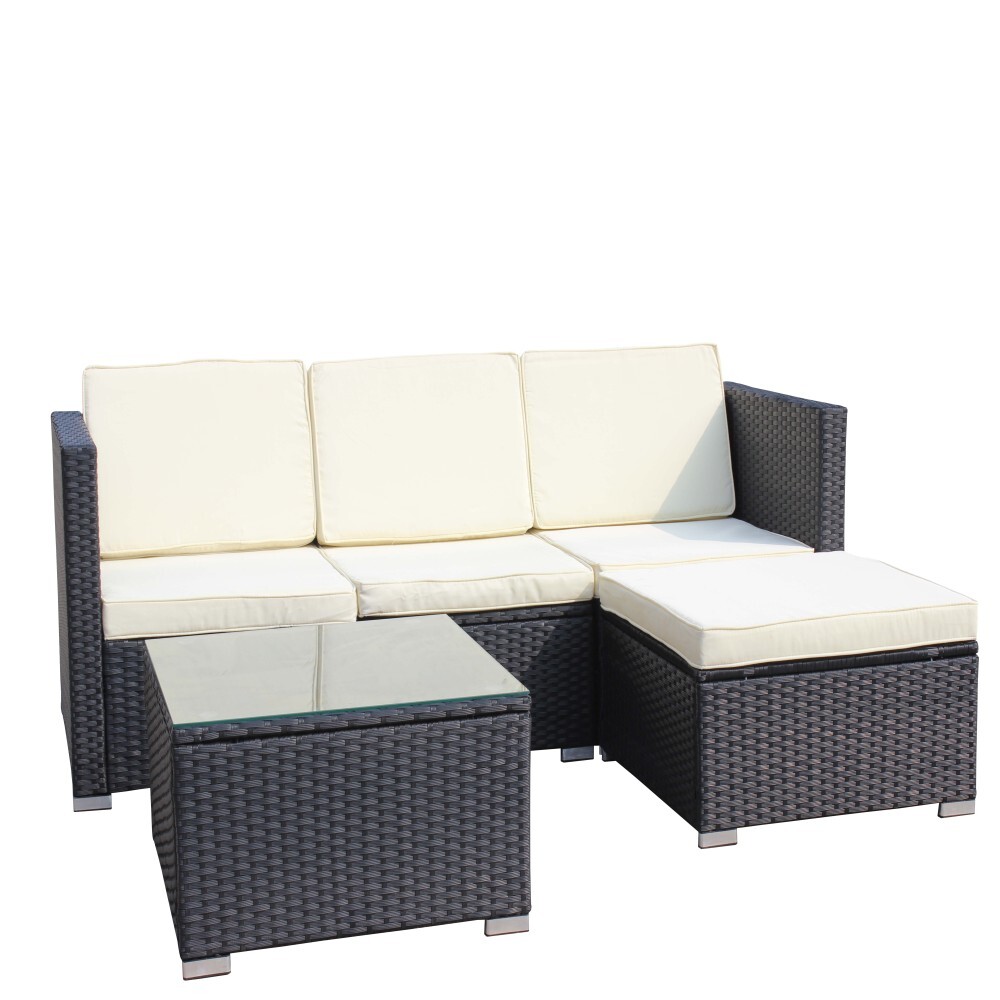 Outdoor Garden Patio Furniture 5-Piece PE Rattan Wicker Cushioned Sofa Sets
