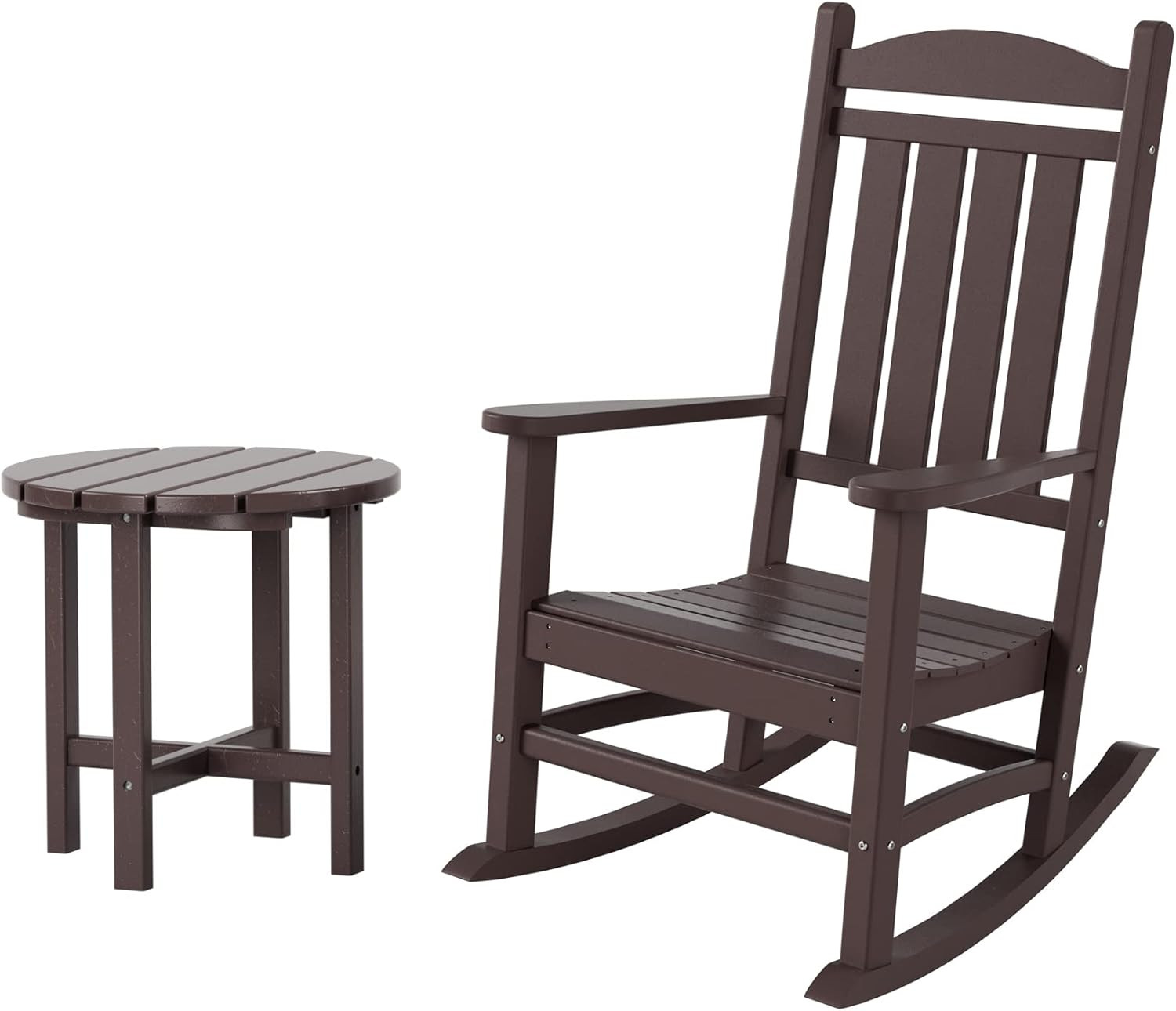 Malibu Malibu Outdoor Patio Porch Rocking Chair with Side Table Set, Dark Brown