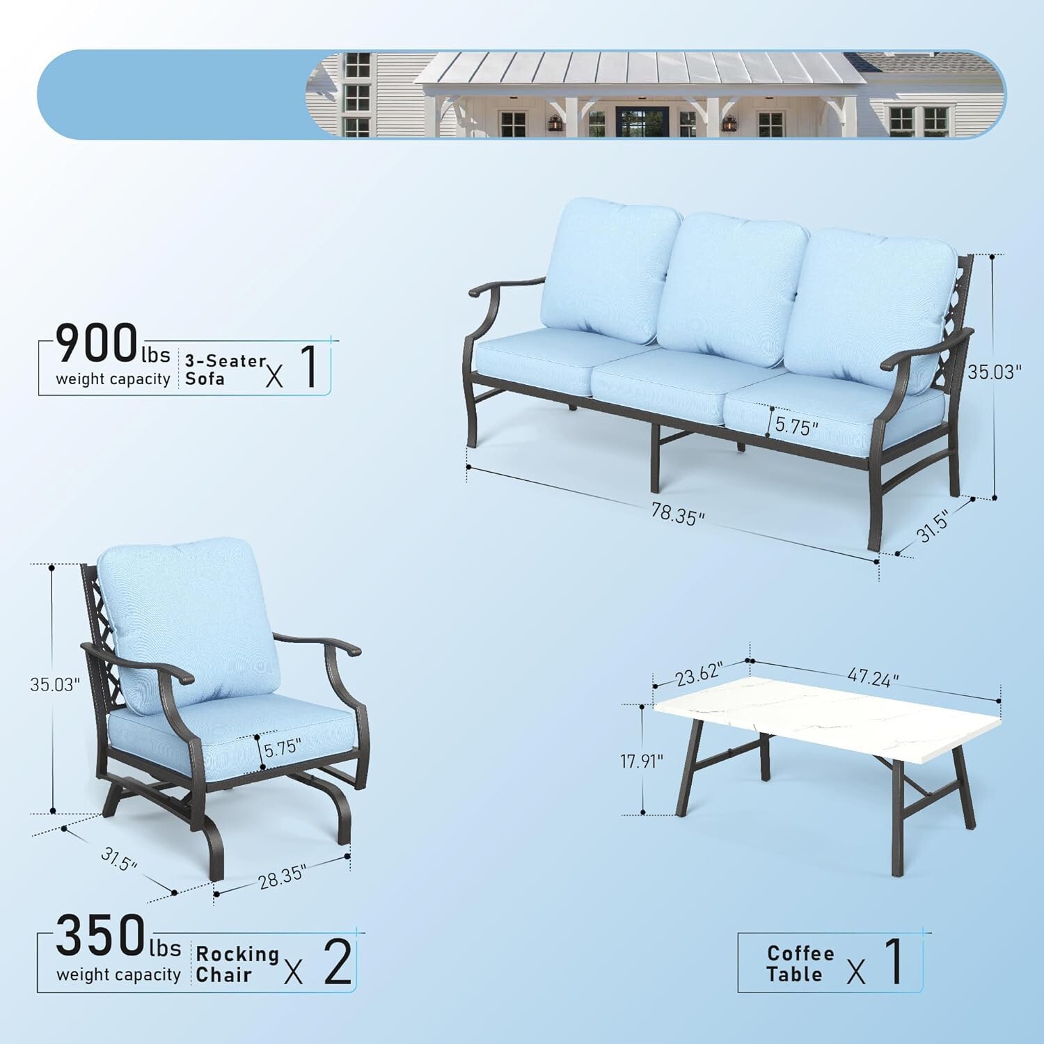 4 PCS Patio Furniture Set Outdoor Conversation Set w/2 Rocker Chair for Backyard