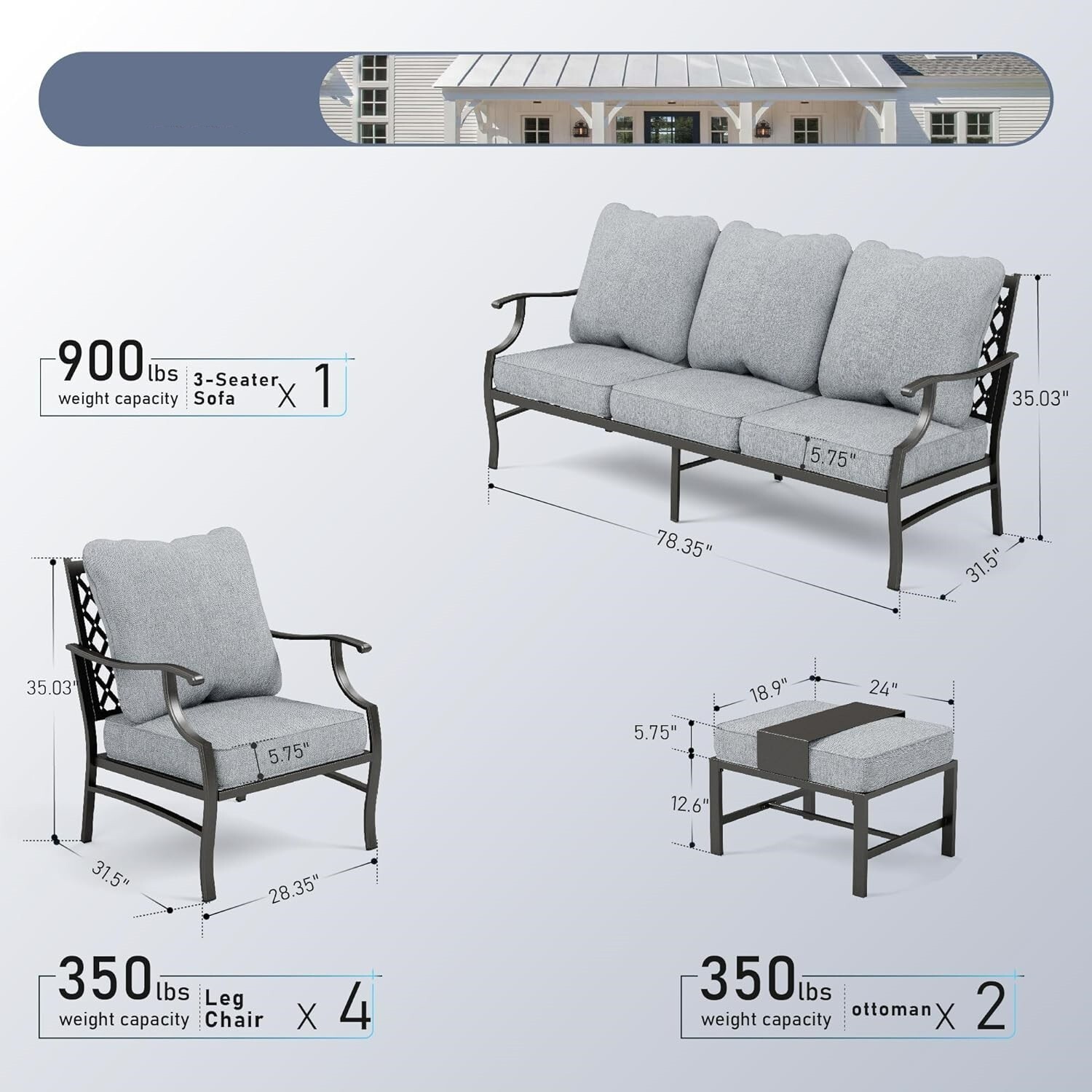 9 Seat Outdoor Sectional Sofa Set with Ottoman Patio Sofa with Thick Cushion