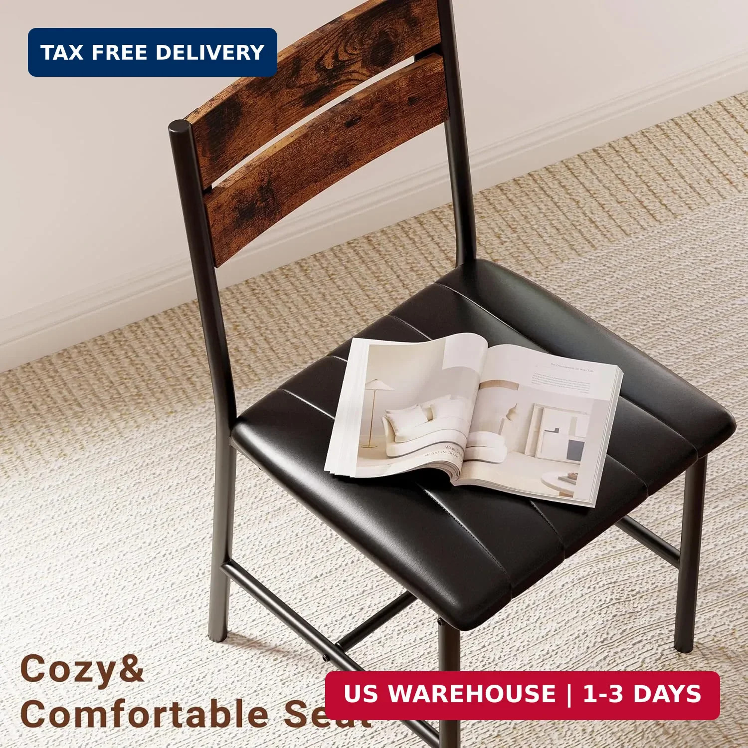 Dining Table Set for 4, Wood Kitchen Table with Upholstered Chairs for Kitchen