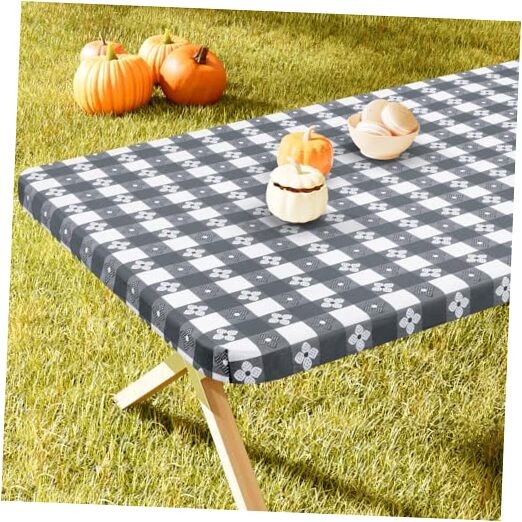 Rectangle Vinyl Table Cloth, Waterproof 96″ x 30″ (Rectangular) Grey & White