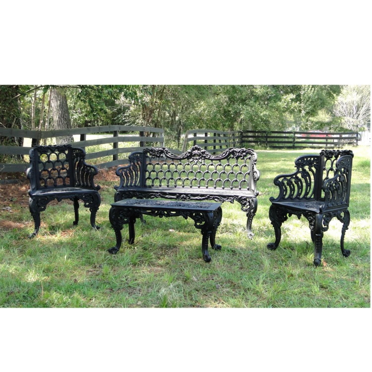 Victorian Garden Bench Patio Set with Two Side Chairs and Table