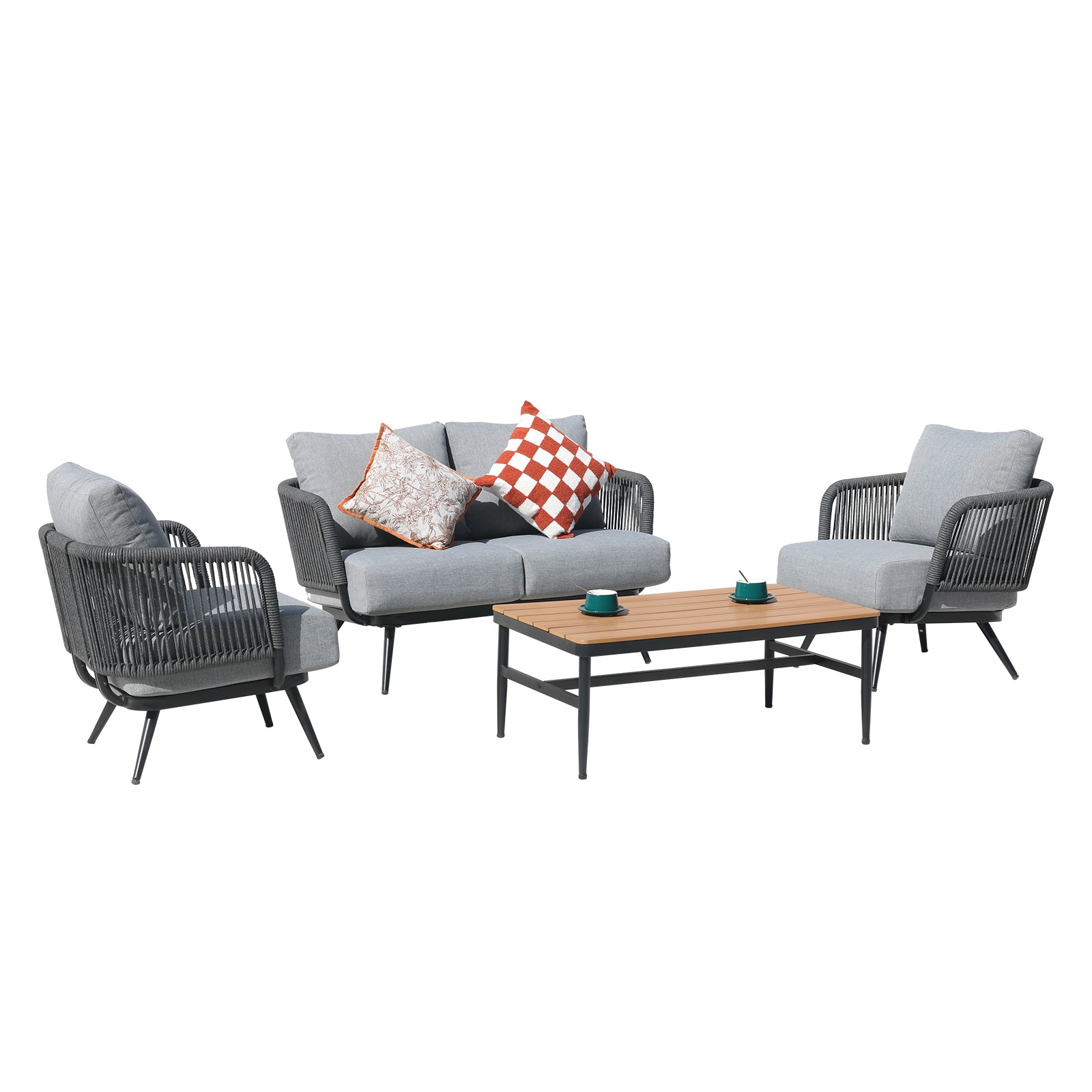 Patio Furniture Set All-Weather Outdoor Sofa Set with Thick Cushions and Table