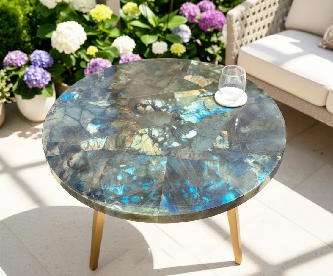 Labradorite Gemstone Round Coffee Table | Luxury Crystal Furniture