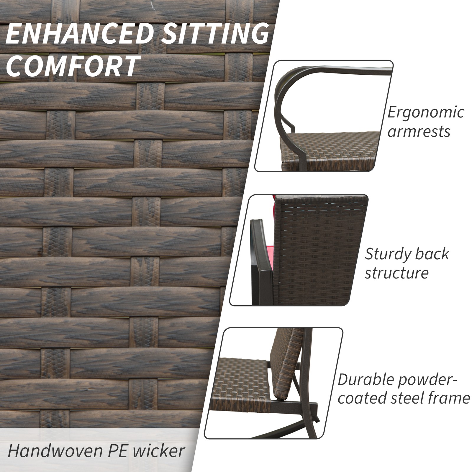 2-Person Outdoor Patio Rocking Chair Set with Cushions & Table