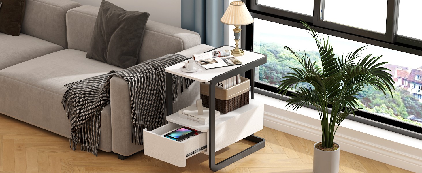23.6″ Tall Narrow Side Table with Der and Open Shelf – Modern End Table