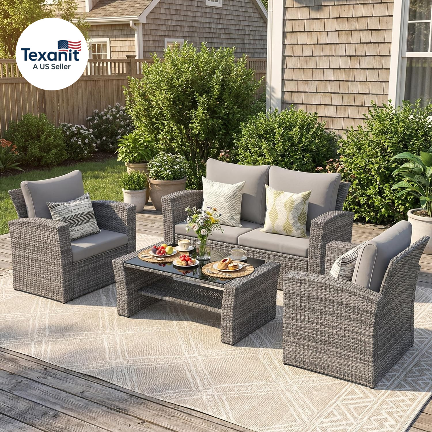 Patio Furniture Set, Wicker outside Outdoor Furniture for All Weather, Patio Sof