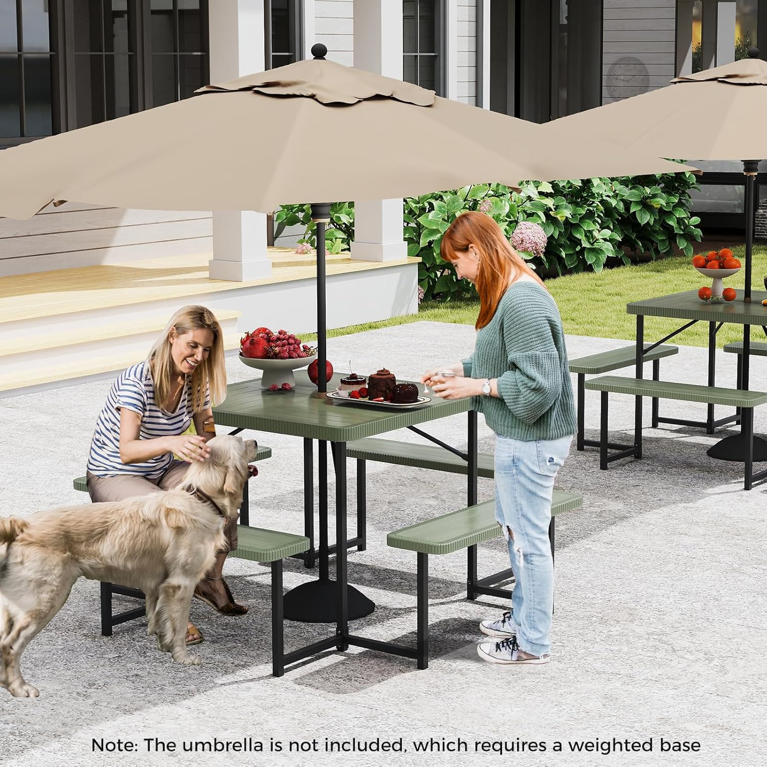 Giantex Picnic Table Bench Set for 4-8 People, 34″ Outdoor Square Dining Table &