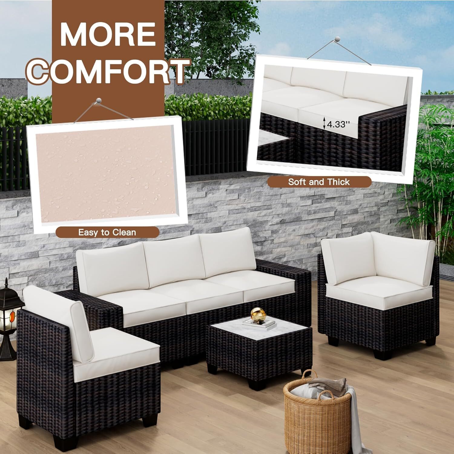 6-Piece Modular Outdoor Sectional Set, PE Rattan, UV/Weatherproof w/Coffee Table