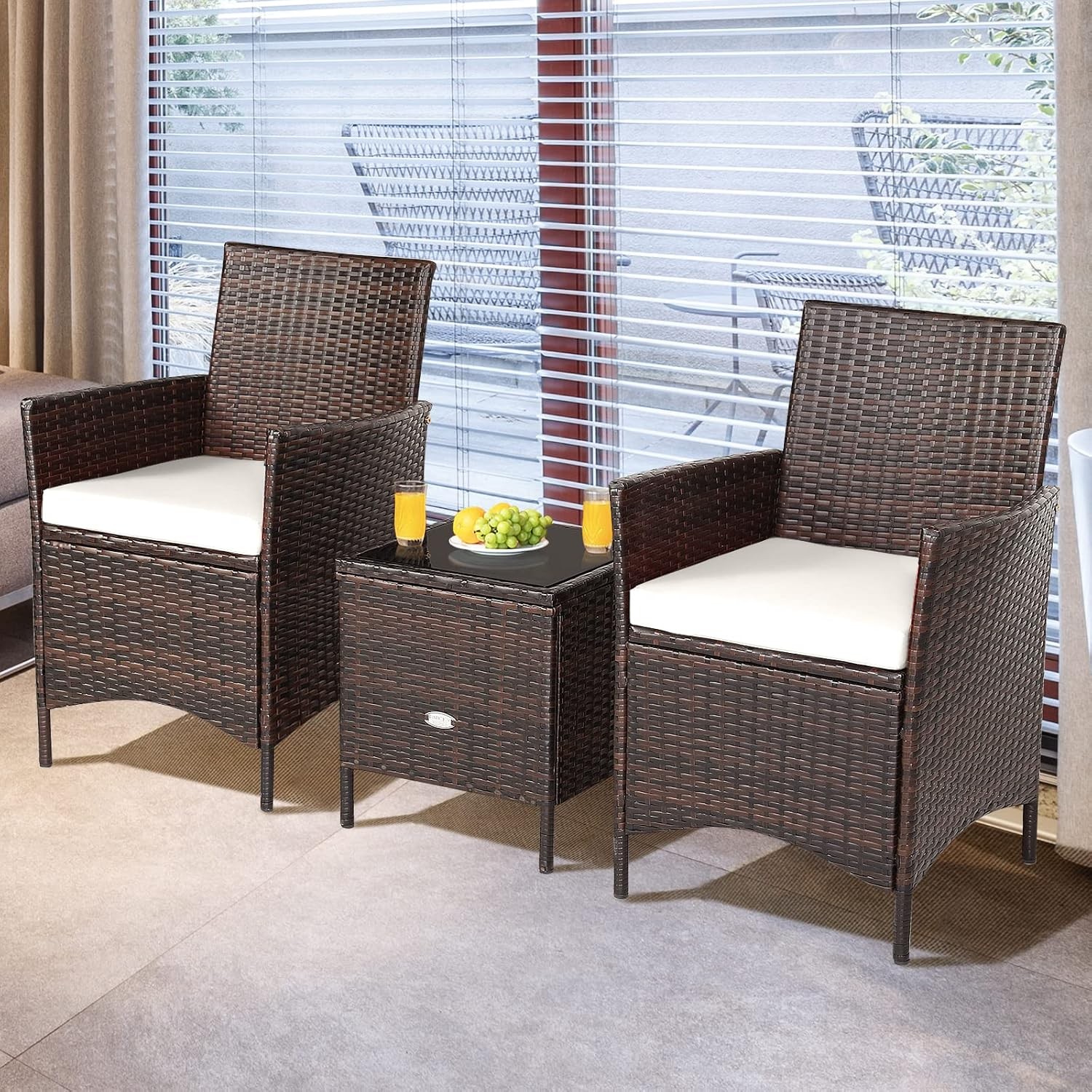 3 PCS Patio Furniture Set Wicker Outdoor Furniture W/ Water-Resistant Cushion