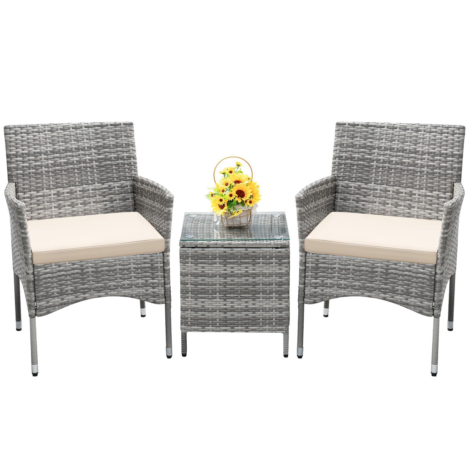 Devoko 3 Pieces Patio Furniture Sets Clearance Pe Rattan Wicker Chairs Table