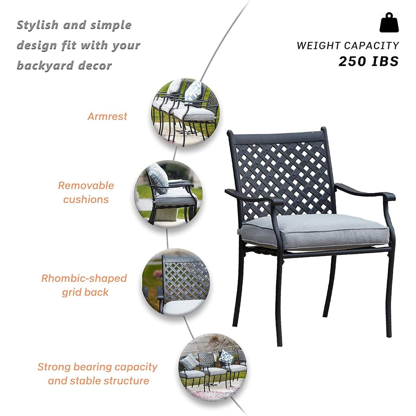 Garden Elements Outdoor 5-Piece Steel Patio Set, Table and 4 Chairs, Black
