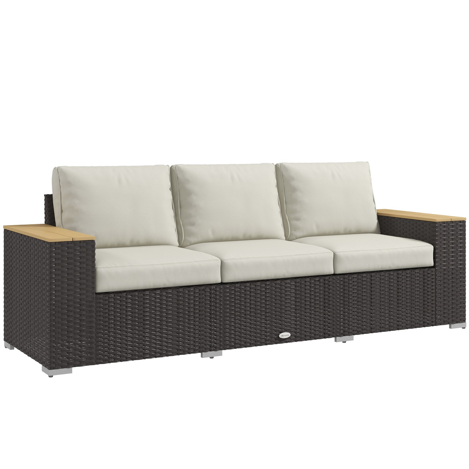 Outsunny 3-Seater Outdoor Sofa w/ 4″ Thick Cushions, Outdoor Couch, Beige