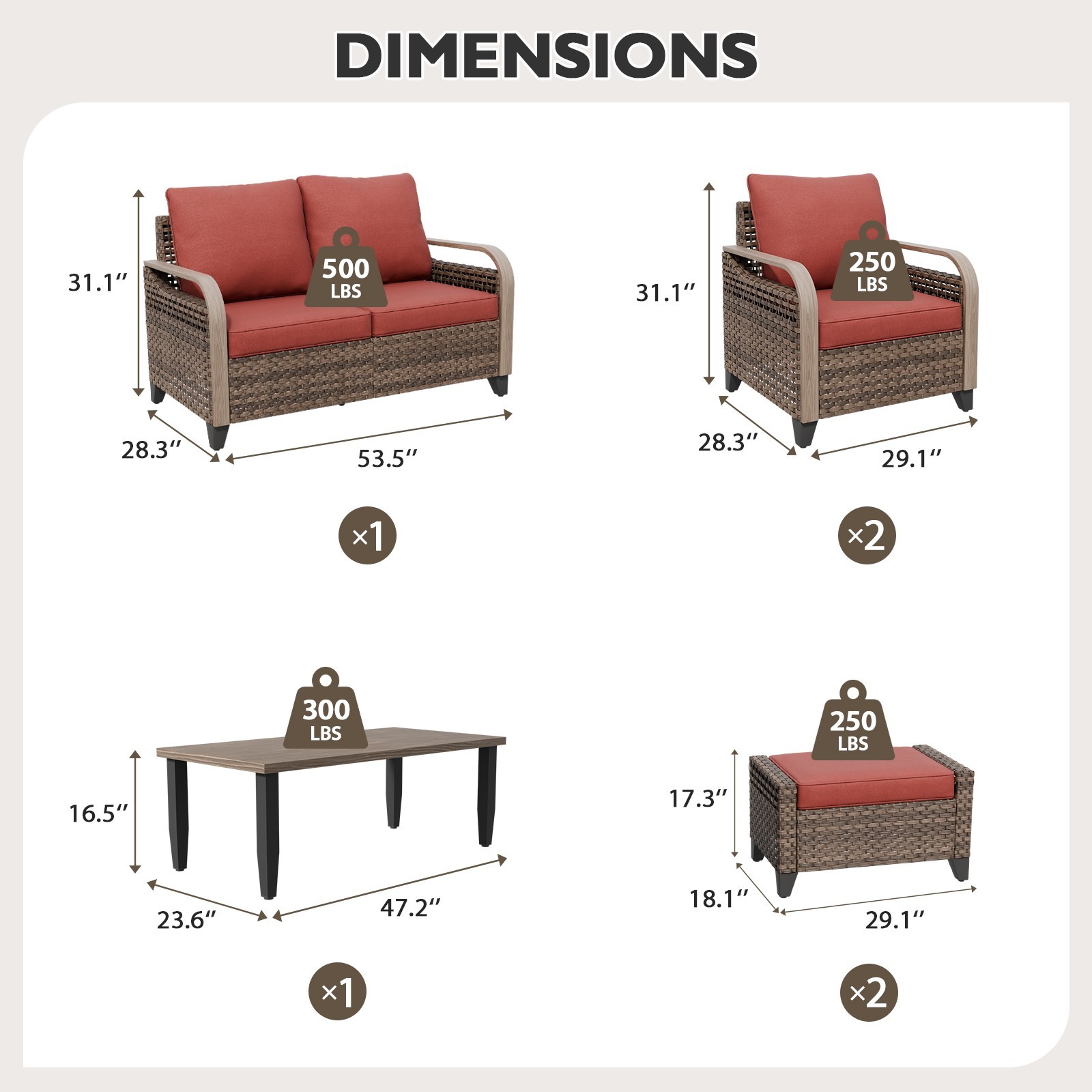 EAGLE PEAK 6 Piece Wicker Outdoor Patio Furniture Set
