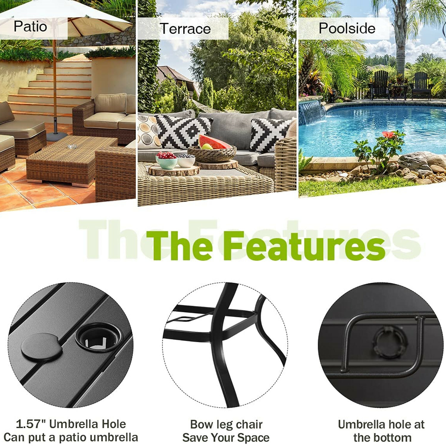 5 Piece Patio Furniture Set Outdoor Chairs Stackable Armchair Square Table Black