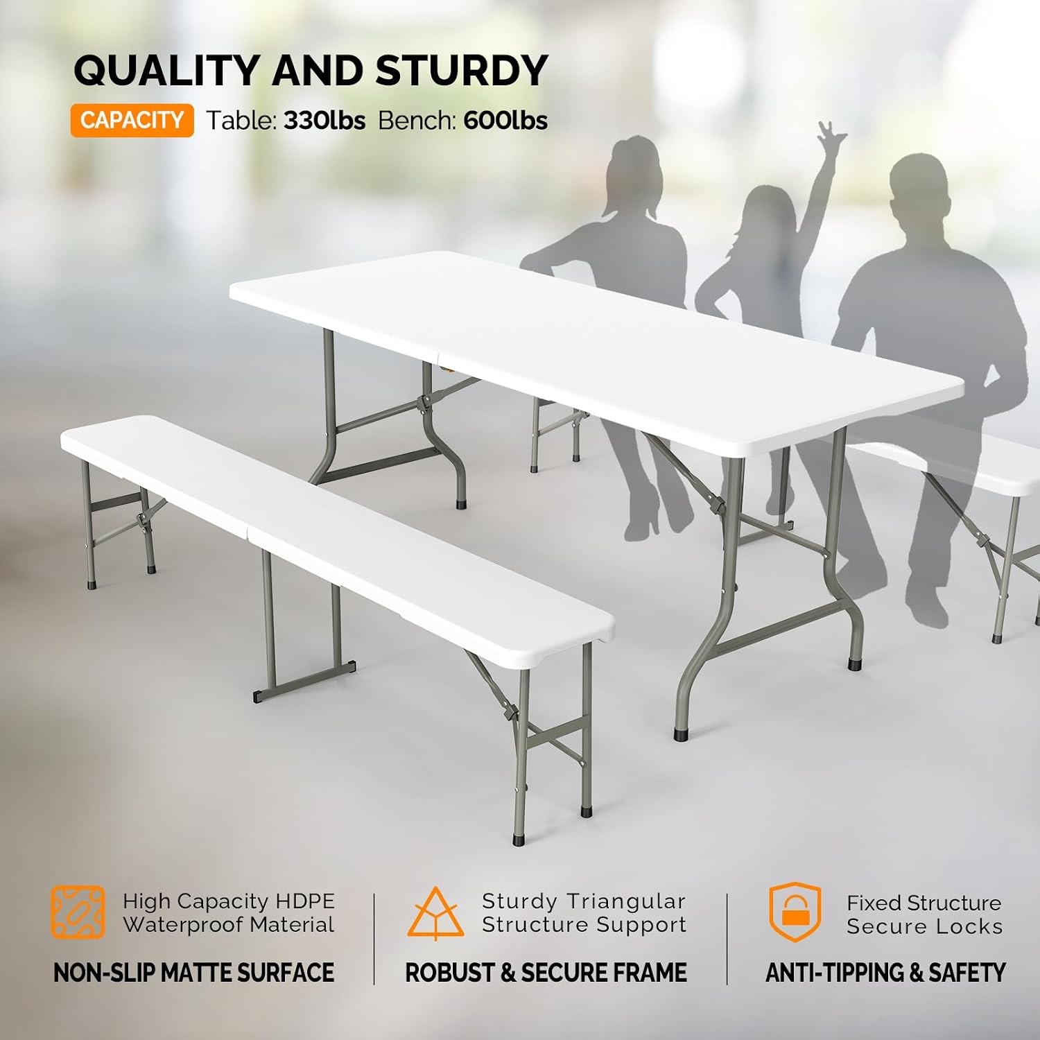 Picnic Table Set W/ 2 Benches 6 Feet Camping Table Chair Set,3-Piece Folding