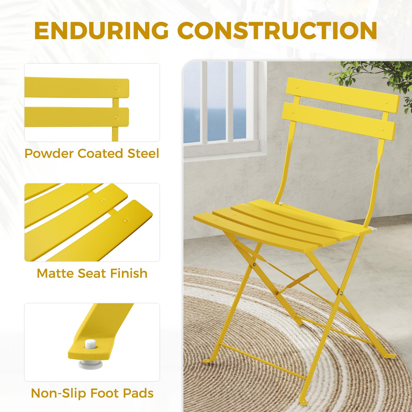 Grand patio 3-Piece Folding Bistro Set, 2 Chairs and 1 Table, Weather-Resistant