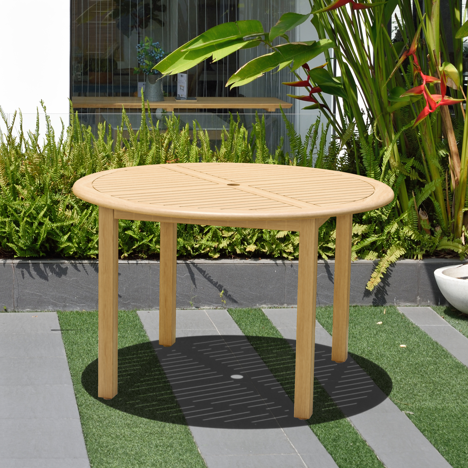 Amazonia Baye 5-Piece Outdoor Dining Set | Teak Finish | Black Chairs