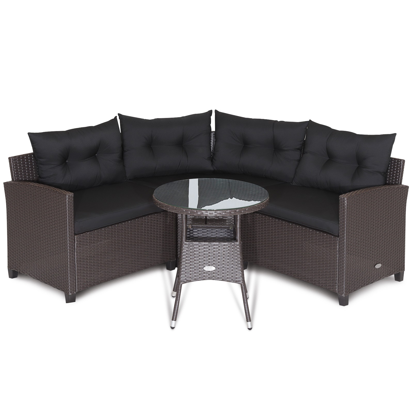4 PCS Patio Rattan Sofa Set w/ Glass Table & Wide Seats Outdoor Backyard Black
