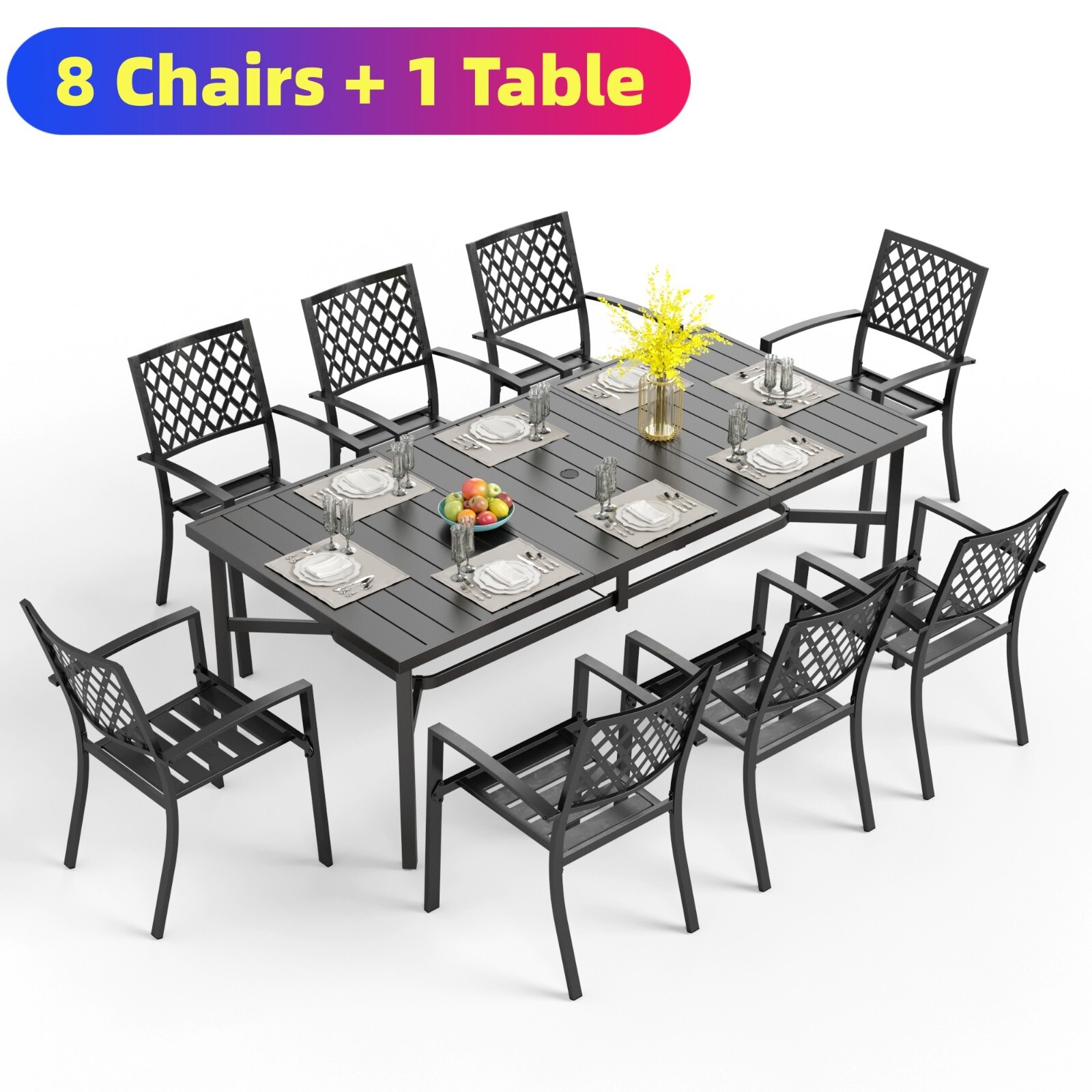 9 Piece Patio Table Chairs Set Outdoor Dining Furniture Set Stackable Chairs