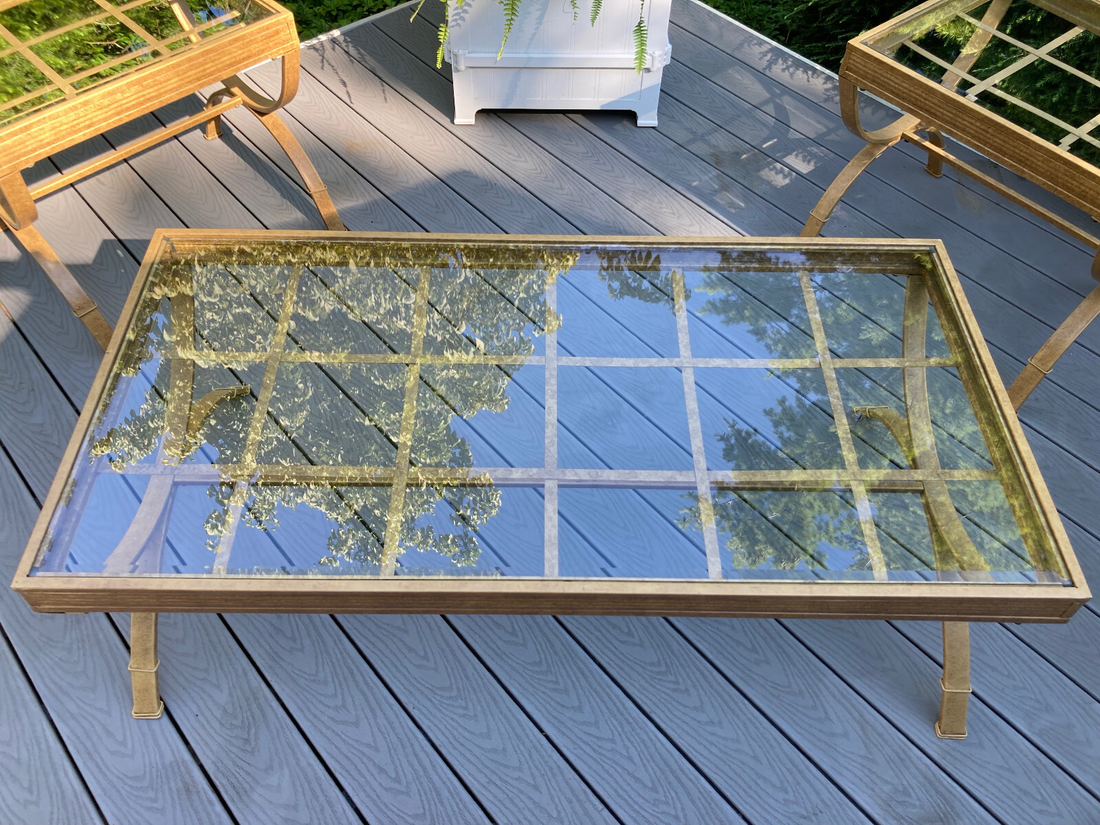 3 RESTORATION HARDWARE INDOOR OUTDOOR STEEL GLASS PATIO DECK COFFEE & END TABLES
