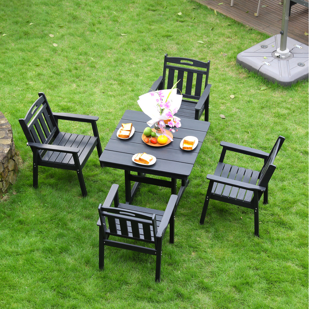 5PCS HDPE Outdoor Dining Set Weather Resistant,1 Table w/ Umbrella Hole&4 Chairs