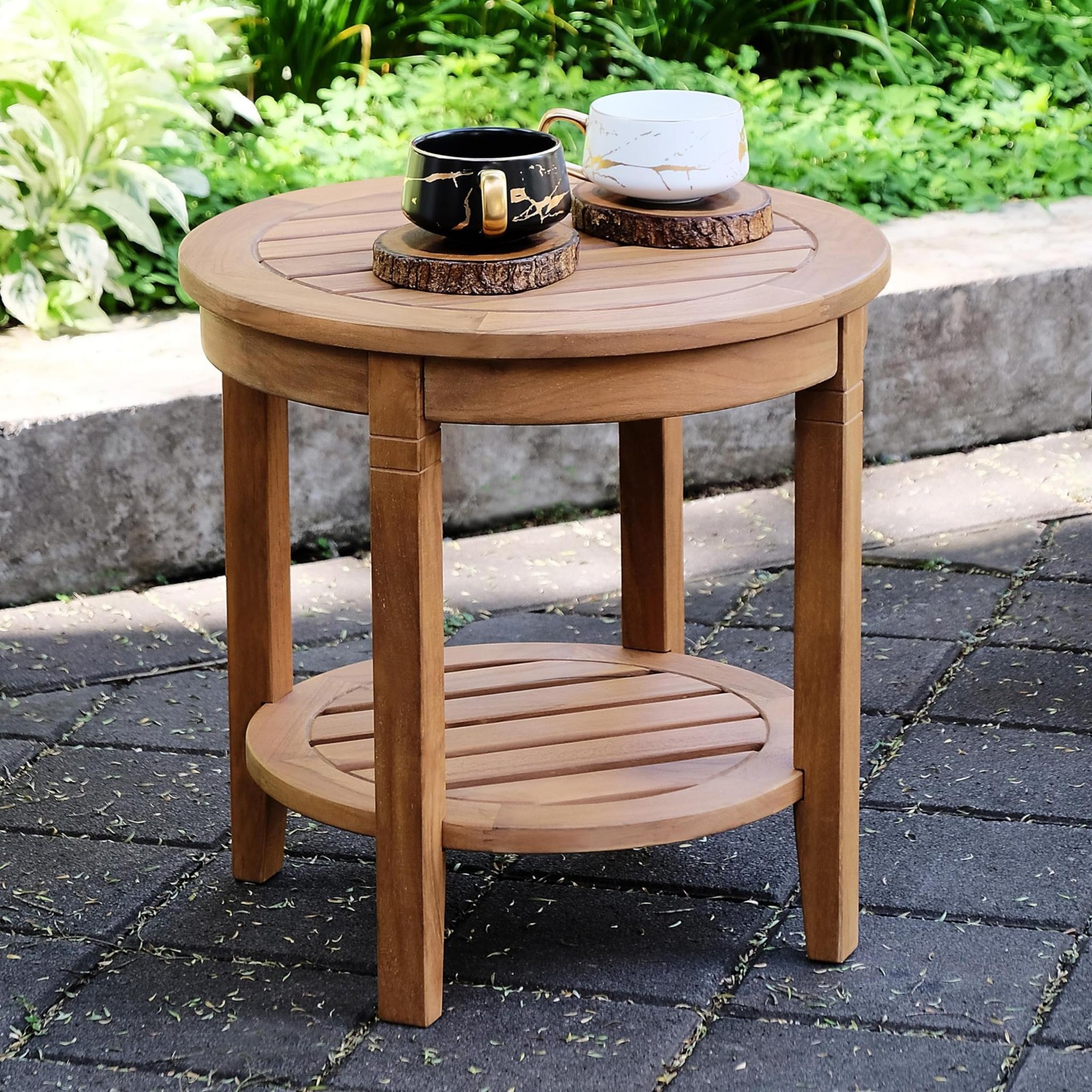 Cambridge Casual Sherwood Teak Patio Side Table Natural Teak